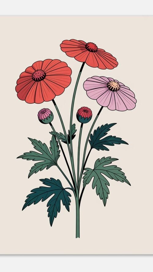 Affiche Composition ombellifères, tirage botanique minimaliste à encadrer, format A4 à A1
