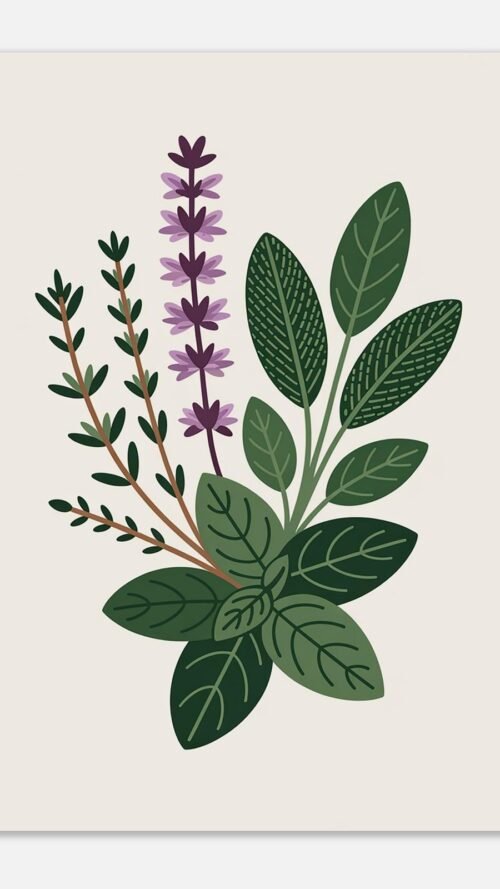 Affiche Composition herbes aromatiques, tirage botanique contemporain à encadrer, format A4 à A1