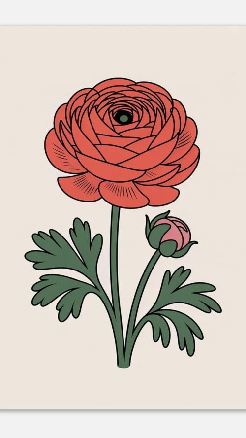 Affiche Renoncule, tirage botanique minimaliste à encadrer, format A4 à A1