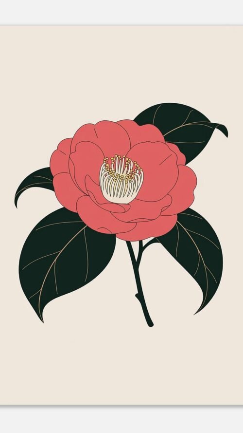 Affiche Camélia, tirage botanique minimaliste à encadrer, format A4 à A1