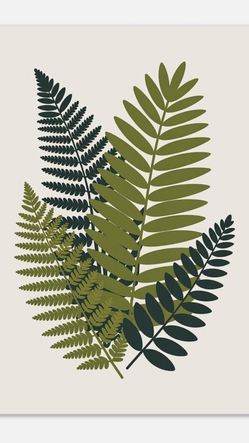 Affiche Composition fougères, tirage botanique contemporain à encadrer, format A4 à A1