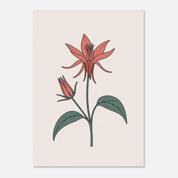Affiche Ancolie, tirage botanique minimaliste à encadrer, format A4 à A1
