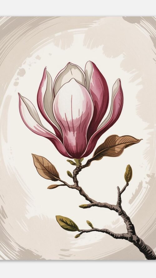 Affiche Magnolia, tirage botanique japandi à encadrer, format A4 à A1