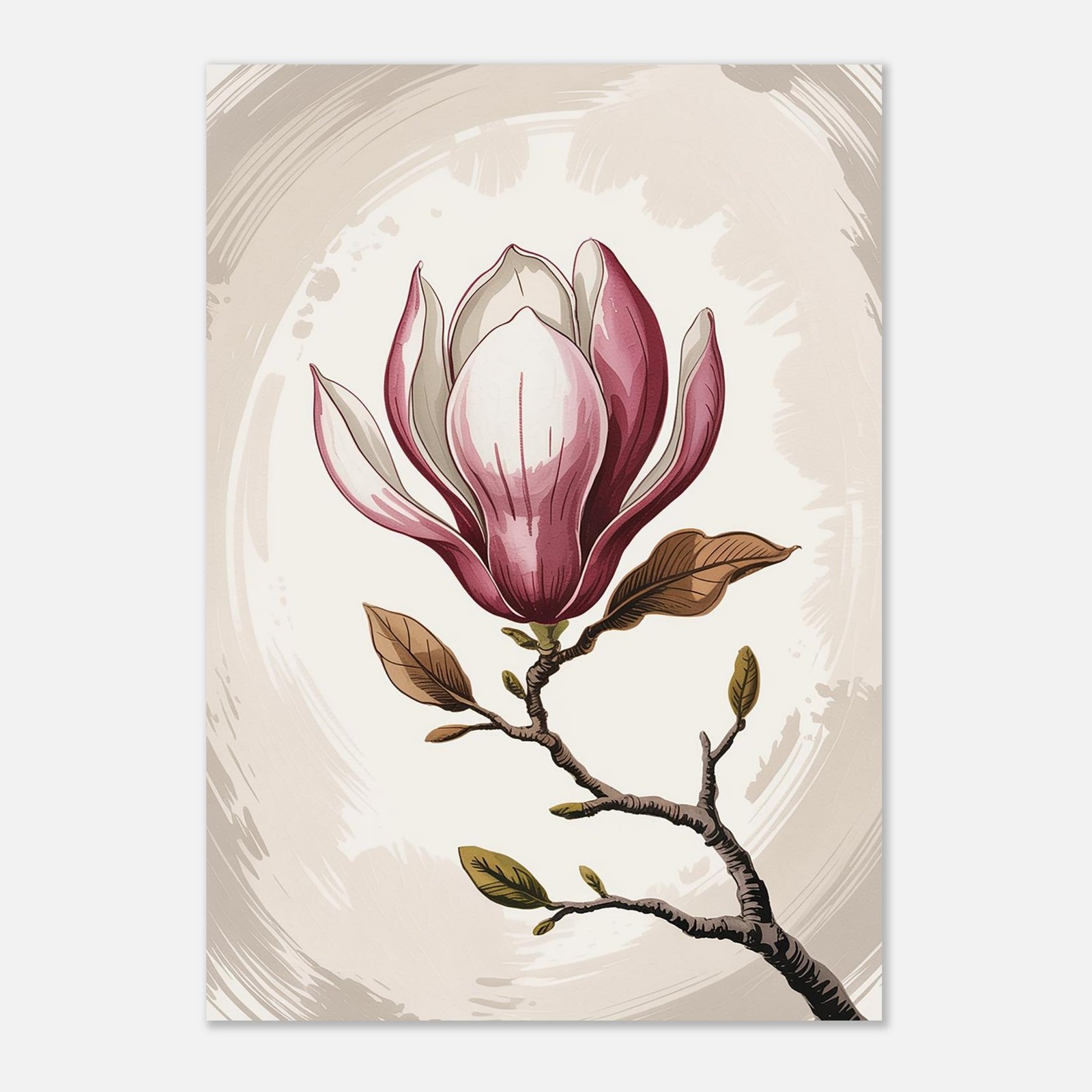 Affiche botanique japandi représentant une branche de magnolia