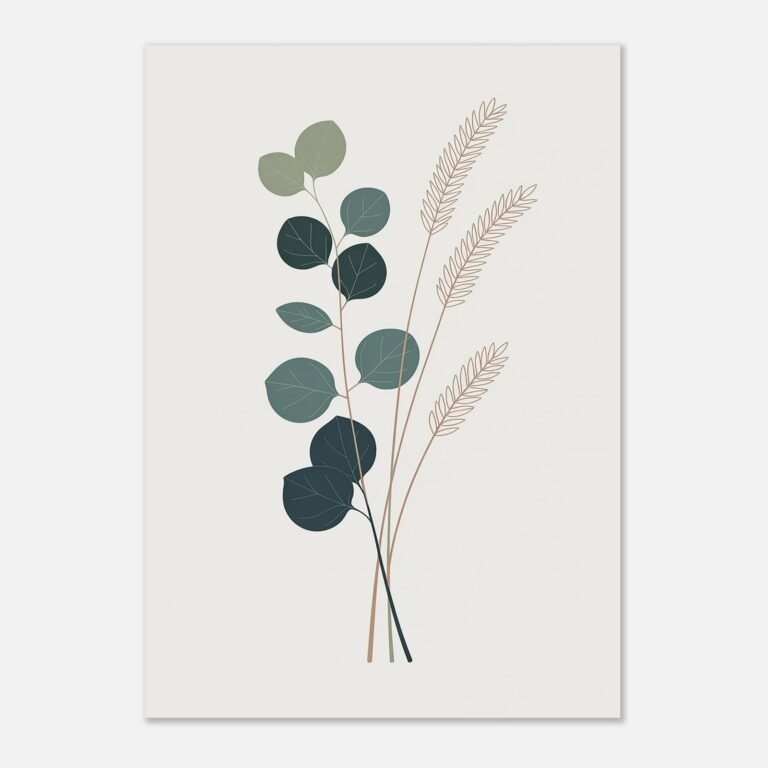 Affiche Composition eucalyptus et graminées, tirage botanique minimaliste à encadrer, format A4 à A1