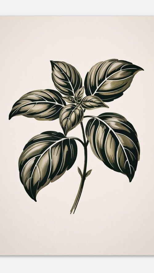 66156dfc-ae23-4033-94de-ddc9b7f2425f-1.jpg Affiche Basilic, tirage botanique japandi à encadrer, format A4 à A1