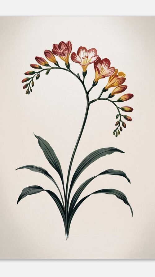 Affiche Freesia, tirage botanique japandi à encadrer, format A4 à A1