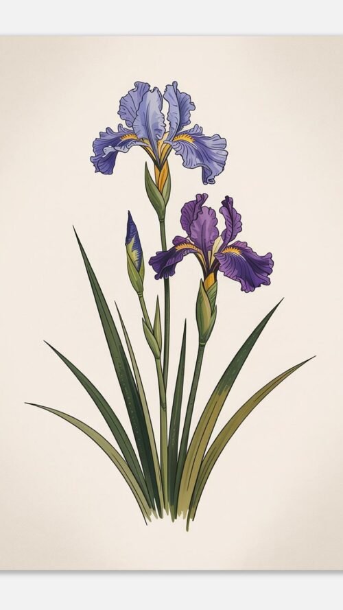 Affiche Iris de Sibérie, tirage botanique japandi à encadrer, format A4 à A1