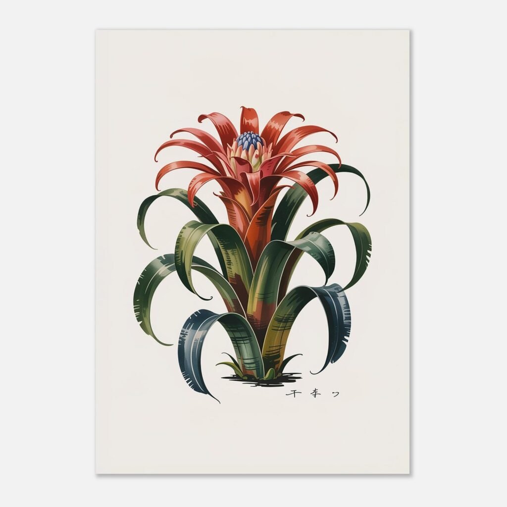 Affiche Broméliacée, tirage botanique japandi à encadrer, format A4 à A1