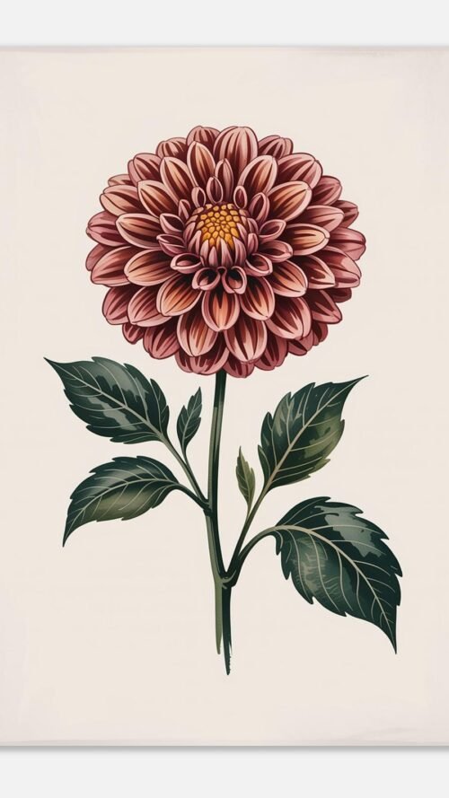 Affiche Dahlia, tirage botanique japandi à encadrer, format A4 à A1