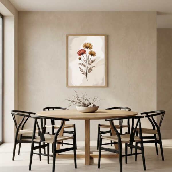Affiche Composition fleurs séchées – tirage japandi encadré, en situation dans un intérieur