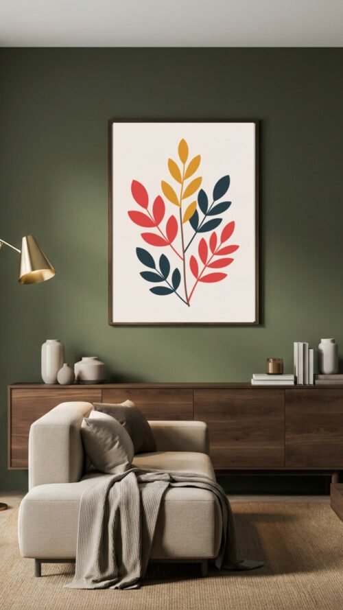 Affiche Composition branches nues – tirage contemporain encadré, en situation dans un intérieur