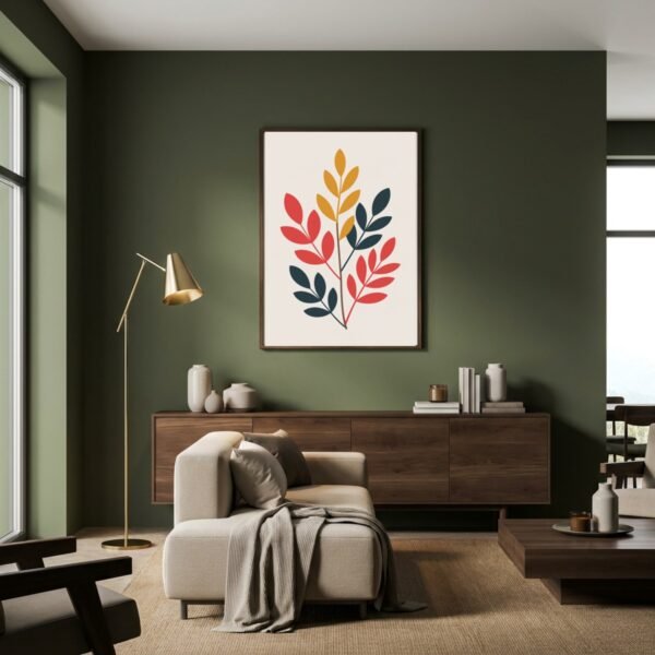 Affiche Composition branches nues – tirage contemporain encadré, en situation dans un intérieur