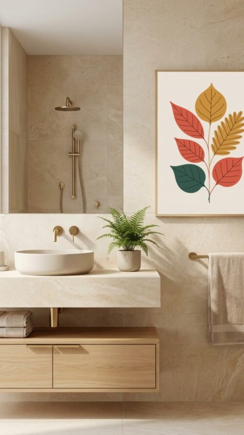 Affiche Composition feuilles d'automne – tirage minimaliste encadré, en situation dans un intérieur