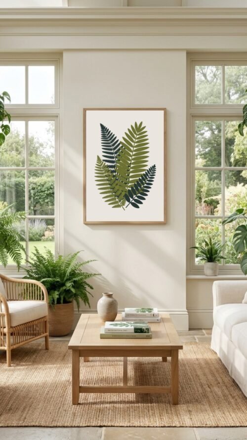 Affiche Composition fougères – tirage contemporain encadré, en situation dans un intérieur