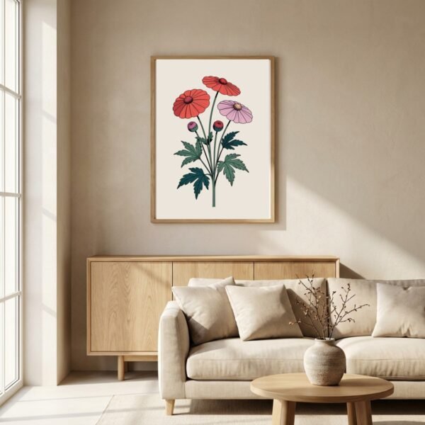 Affiche Composition ombellifères – tirage minimaliste encadré, en situation dans un intérieur