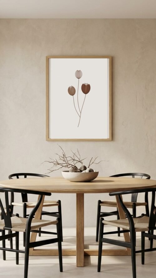 Affiche Composition capsules – tirage minimaliste encadré, en situation dans un intérieur