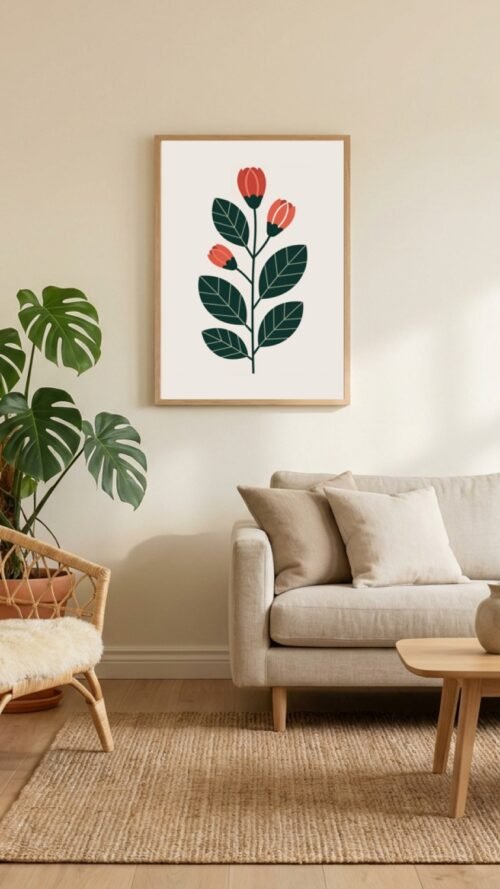 Affiche Composition bourgeons – tirage contemporain encadré, en situation dans un intérieur