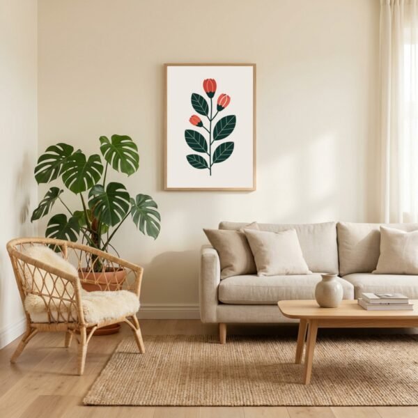 Affiche Composition bourgeons – tirage contemporain encadré, en situation dans un intérieur