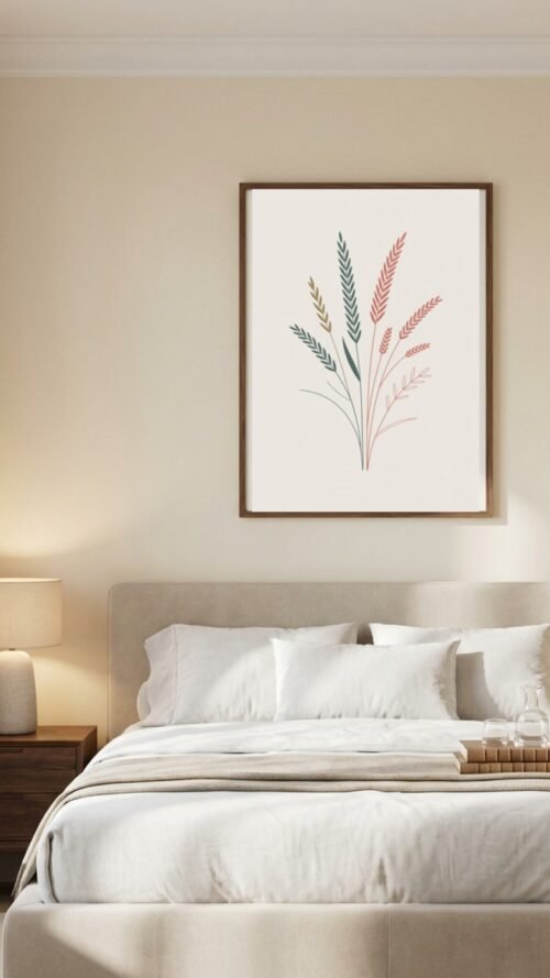 Affiche Composition herbes folles – tirage minimaliste encadré, en situation dans un intérieur