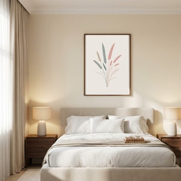 Affiche Composition herbes folles – tirage minimaliste encadré, en situation dans un intérieur