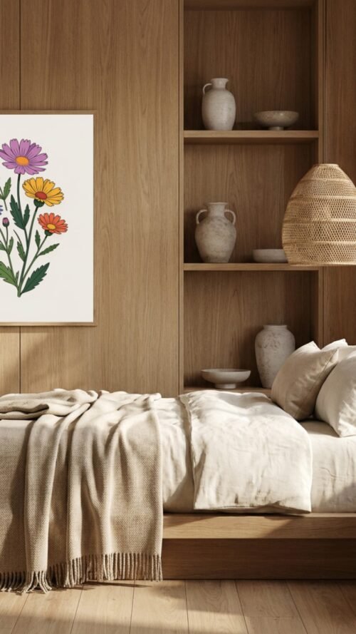 Affiche Composition fleurs sauvages – tirage minimaliste encadré, en situation dans un intérieur