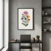 Affiche murale Composition fleurs sauvages accrochée au mur, tirage botanique minimaliste