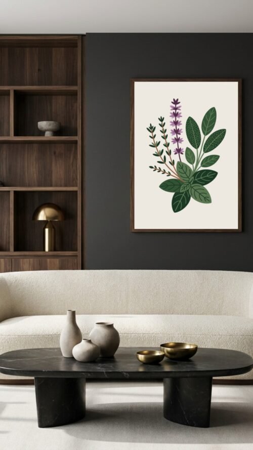 Affiche Composition herbes aromatiques – tirage contemporain encadré, en situation dans un intérieur