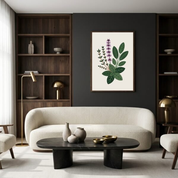 Affiche Composition herbes aromatiques – tirage contemporain encadré, en situation dans un intérieur