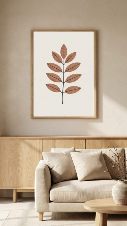 Affiche Frêne – tirage minimaliste encadré, en situation dans un intérieur