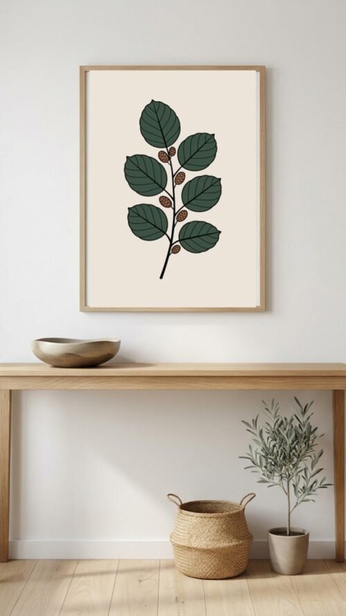 Affiche Aulne – tirage minimaliste encadré, en situation dans un intérieur
