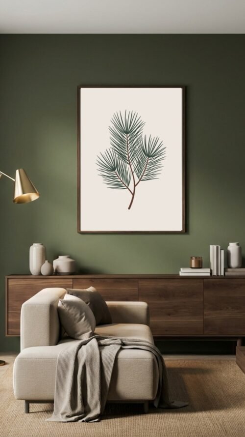 Affiche Pin – tirage minimaliste encadré, en situation dans un intérieur