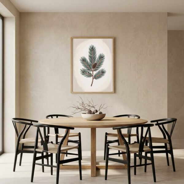 BOT-FEU-000118-mockup-1.jpg Affiche Sapin – tirage japandi encadré, en situation dans un intérieur