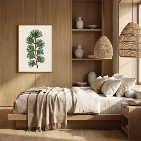 BOT-FEU-000119-mockup-2.jpg Affiche murale Mélèze accrochée au mur, tirage botanique contemporain