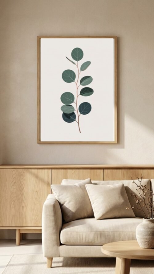 Affiche Eucalyptus – tirage minimaliste encadré, en situation dans un intérieur
