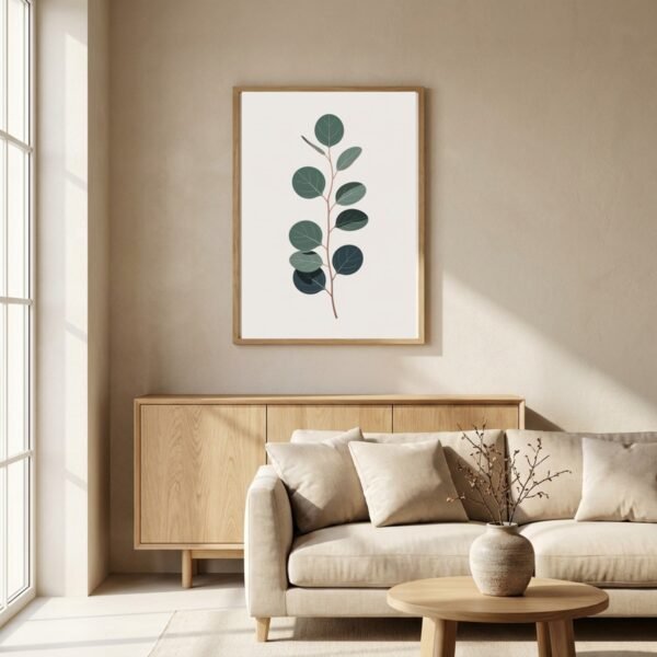 Affiche Eucalyptus – tirage minimaliste encadré, en situation dans un intérieur