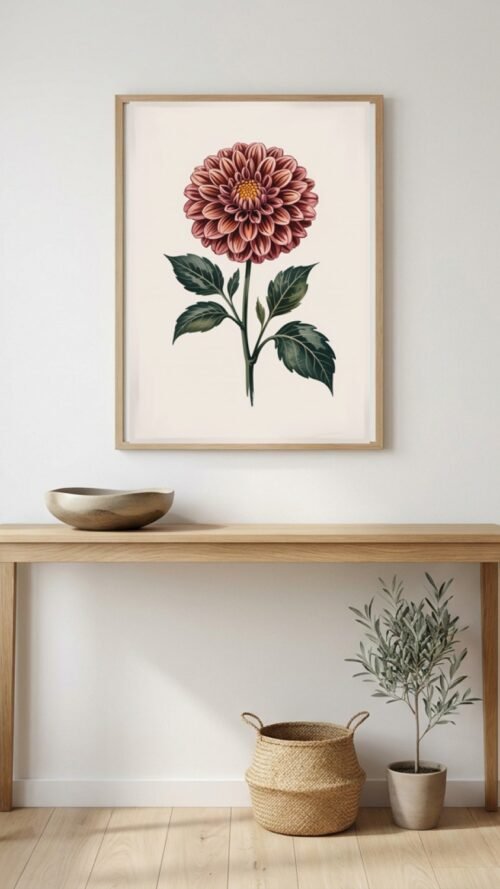 Affiche Dahlia – tirage japandi encadré, en situation dans un intérieur
