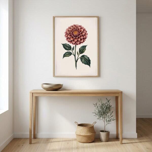 Affiche Dahlia – tirage japandi encadré, en situation dans un intérieur