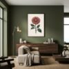 Affiche murale Dahlia accrochée au mur, tirage botanique japandi