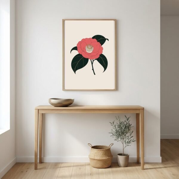 Affiche Camélia – tirage minimaliste encadré, en situation dans un intérieur