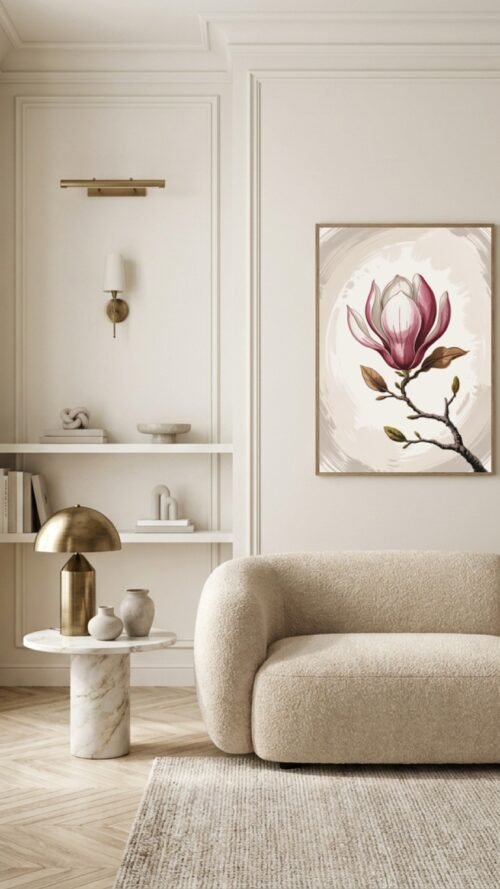 Affiche Magnolia – tirage japandi encadré, en situation dans un intérieur