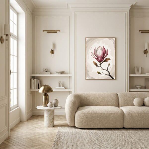Affiche Magnolia – tirage japandi encadré, en situation dans un intérieur