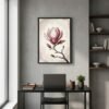 Affiche murale Magnolia accrochée au mur, tirage botanique japandi