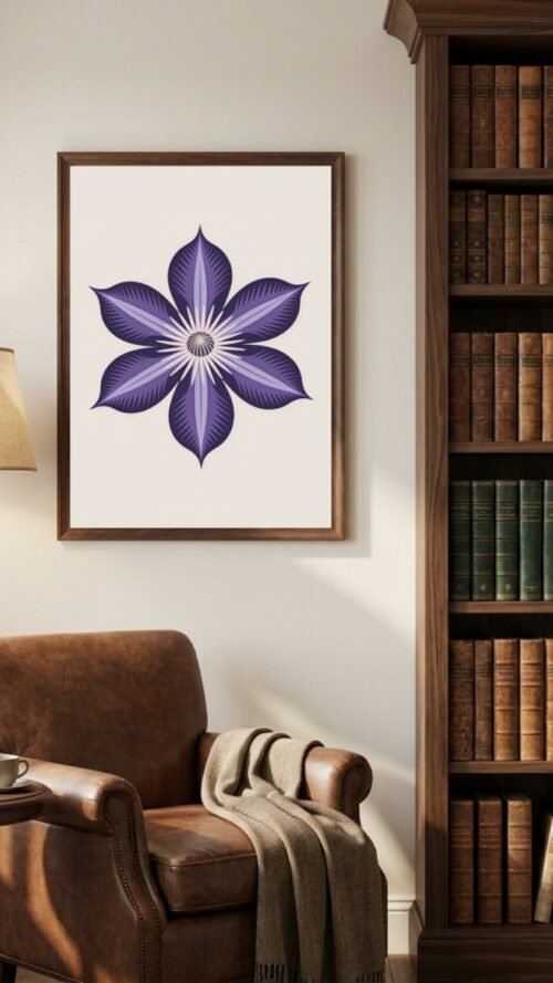 Affiche Clématite – tirage contemporain encadré, en situation dans un intérieur