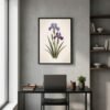 Affiche murale Iris de Sibérie accrochée au mur, tirage botanique japandi