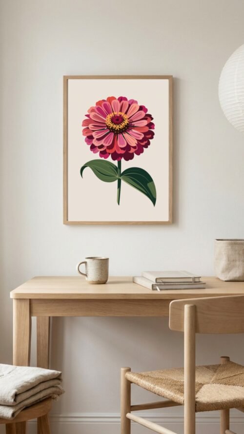 Affiche Zinnia – tirage contemporain encadré, en situation dans un intérieur