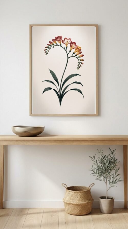 Affiche Freesia – tirage japandi encadré, en situation dans un intérieur