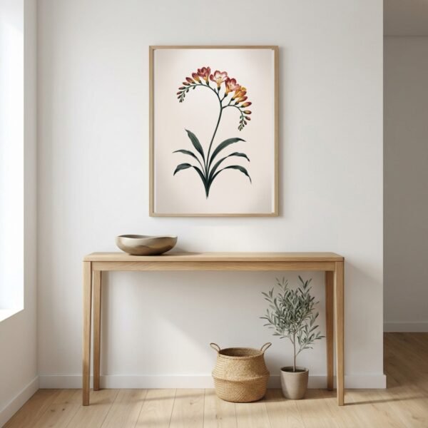 Affiche Freesia – tirage japandi encadré, en situation dans un intérieur