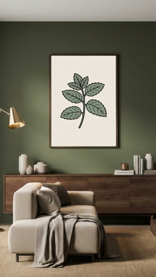 Affiche Menthe – tirage minimaliste encadré, en situation dans un intérieur
