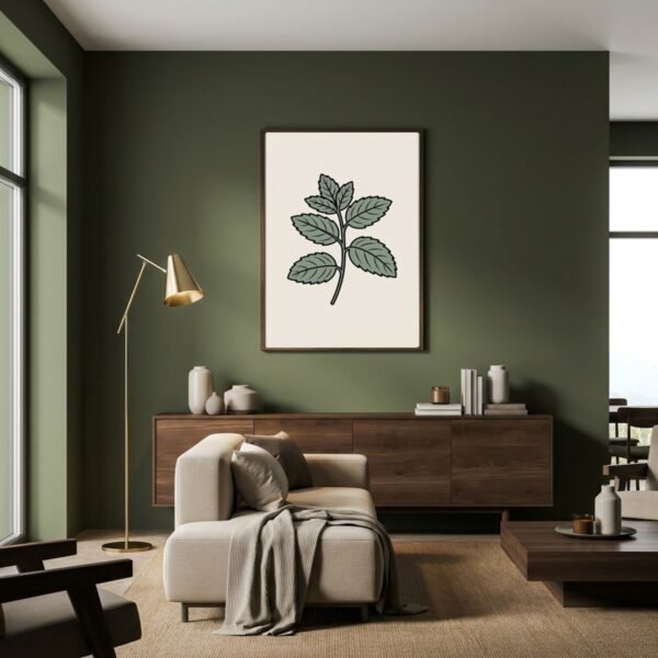 Affiche Menthe – tirage minimaliste encadré, en situation dans un intérieur